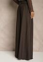 Brązowe Szerokie Garniturowe Spodnie z Bawełny High Waist Ozdobione Paskiem Tusneva