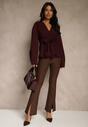 Bordowy Kardigan z Wiskozą Ozdobiony w Pasie Wiązaniem Tusllima