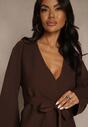 Brązowy Kardigan z Wiskozą Ozdobiony w Pasie Wiązaniem Tusllima