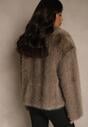 Jasnobrązowa Kurtka Futerko Ozdobione Cieniowanym Motywem Monideva