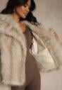 Beżowa Kurtka Futerko Ozdobione Cieniowanym Motywem Monideva