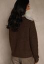 Brązowy Sweter z Dodatkiem Wełny Ozdobiony przy Szyi Wiązaniem Tusmele