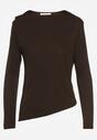Brązowa Bluzka Longsleeve o Asymetrycznym Kroju z Poduszkami w Ramionach Tusandia