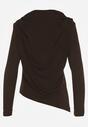Brązowa Bluzka Longsleeve o Asymetrycznym Kroju z Poduszkami w Ramionach Tusandia