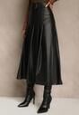 Czarna Plisowana Spódnica z Imitacji Skóry o Rozkloszowanym Kroju Tusdera