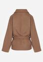 Beżowy Pudełkowy Krótki Płaszcz z Wiskozą z Wiązanym Paskiem i Kołnierzykiem Tusainea