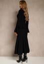 Czarny Komplet z Dzianiny z Wiskozą Spódnica i Sweter z Baskinką i Cyrkoniami Nereza