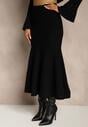 Czarny Komplet z Dzianiny z Wiskozą Spódnica i Sweter z Baskinką i Cyrkoniami Nereza
