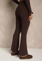 Brązowe Dzianinowe Spodnie z Wiskozą o Kroju Flare Zetene