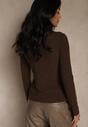Brązowa Półtransparentna Bluzka Longsleeve ze Stójką z Dodatkiem Wiskozy Tusliana