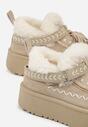 Beżowe Śniegowce na Platformie Ozdobione Haftem i Frędzlami  Linomis