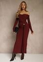 Bordowa Marszczona Sukienka o Dopasowanym Kroju z Trenem i Rozcięciem Aluilea