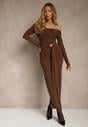 Brązowa Marszczona Sukienka o Dopasowanym Kroju z Trenem i Rozcięciem Aluilea