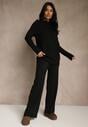 Czarny Komplet z Wełną i Bawełną Szerokie Spodnie i Sweter o Długim Kroju Reilissa