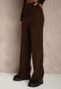 Brązowy Komplet z Wełną i Bawełną Szerokie Spodnie i Sweter o Długim Kroju Reilissa