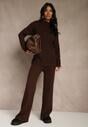 Brązowy Komplet z Wełną i Bawełną Szerokie Spodnie i Sweter o Długim Kroju Reilissa