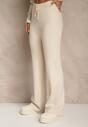 Jasnobeżowe Szerokie Spodnie z Wełną 	High Waist z Prążkowanego Materiału Reinna