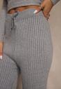 Szare Szerokie Spodnie z Wełną 	High Waist z Prążkowanego Materiału Reinna
