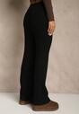 Czarne Szerokie Spodnie z Wełną 	High Waist z Prążkowanego Materiału Reinna