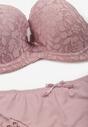Jasnofioletowy Koronkowy Komplet Biustonosz i Majtki Figi w Klasycznym Stylu Ezirene