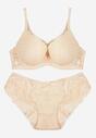 Jasnobeżowy Koronkowy Komplet Majtki Figi i Biustonosz Eziselle