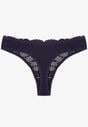Granatowe Bawełniane Majtki Stringi z Koronką Ilwedana