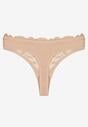 Beżowe Bawełniane Majtki Stringi z Koronką Ilwedana