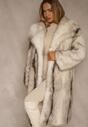 Biały Płaszcz Futerko o Prostym Kroju z Szerokim Kołnierzem Ezilana