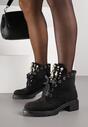 Czarne Botki z Imitacji Zamszu z Ozdobnymi Sznurówkami Perłami i Cyrkoniami Jovilda