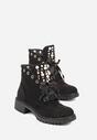 Czarne Botki z Imitacji Zamszu z Ozdobnymi Sznurówkami Perłami i Cyrkoniami Jovilda