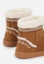Brązowe Śniegowce o Wsuwanym Fasonie z Haftem i Futrem przy Cholewce Mevinadia