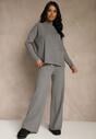Szary Komplet Dzianinowy Spodnie o Szerokim Kroju i Sweter Półgolf Datusa