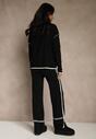 Czarny Komplet Dzianinowy Sweter i Spodnie o Szerokim Kroju Ozdobione Lamówką Wedara