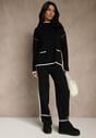 Czarny Komplet Dzianinowy Sweter i Spodnie o Szerokim Kroju Ozdobione Lamówką Wedara