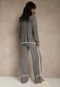 Szary Komplet Dzianinowy Sweter i Spodnie o Szerokim Kroju Ozdobione Lamówką Wedara