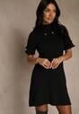 Czarna Sukienka Sweterkowa o Trapezowym Kroju z Perełkami Liatusea