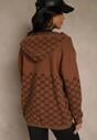 Brązowy Rozpinany Kardigan z Kapturem z Geometrycznym Wzorem Neratusa