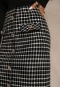 Czarno-Biała Tweedowa Spódnica Ołówkowa w Kratę z Guzikami Aretusa