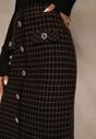 Czarna Tweedowa Spódnica Ołówkowa w Kratę z Guzikami Aretusa