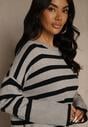 Szaro-Czarny Sweter Oversize w Paski Kalitusa