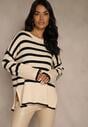 Kremowo-Czarny Sweter Oversize w Paski Kalitusa