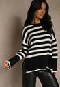Czarno-Biały Sweter Oversize w Paski Kalitusa