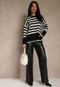 Czarno-Biały Sweter Oversize w Paski Kalitusa