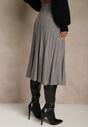 Szara Dzianinowa Spódnica Plisowana o Rozkloszowanym Kroju Tuswia