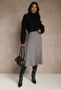 Szara Dzianinowa Spódnica Plisowana o Rozkloszowanym Kroju Tuswia
