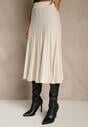 Beżowa Dzianinowa Spódnica Plisowana o Rozkloszowanym Kroju Tuswia