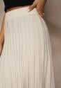 Beżowa Dzianinowa Spódnica Plisowana o Rozkloszowanym Kroju Tuswia