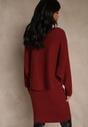 Bordowy Prążkowany Komplet z Dzianiny Sukienka Bodycon i Sweter Nietoperz Wediana