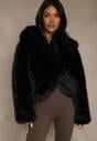 Czarna Kurtka Futro z Nieodpinanym Kapturem Zetera