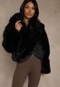 Czarna Kurtka Futro z Nieodpinanym Kapturem Zetera
